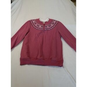 Blair VTG Women's Pullover Sweatshirt 1/4 Zip Pink Floral Petite small